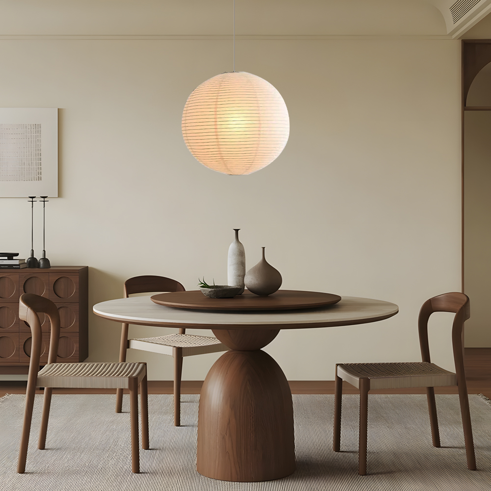Nordic Minimalist Living Room White Spherical Rice Paper Pendant Light
