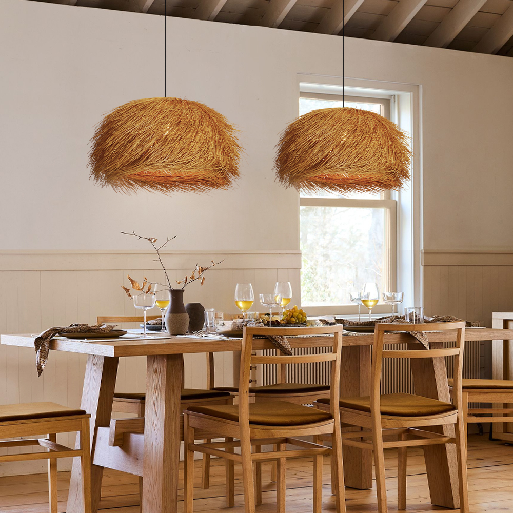 Wabi-sabi Style Rattan Brown Chandelier Dining Room Pendant Light