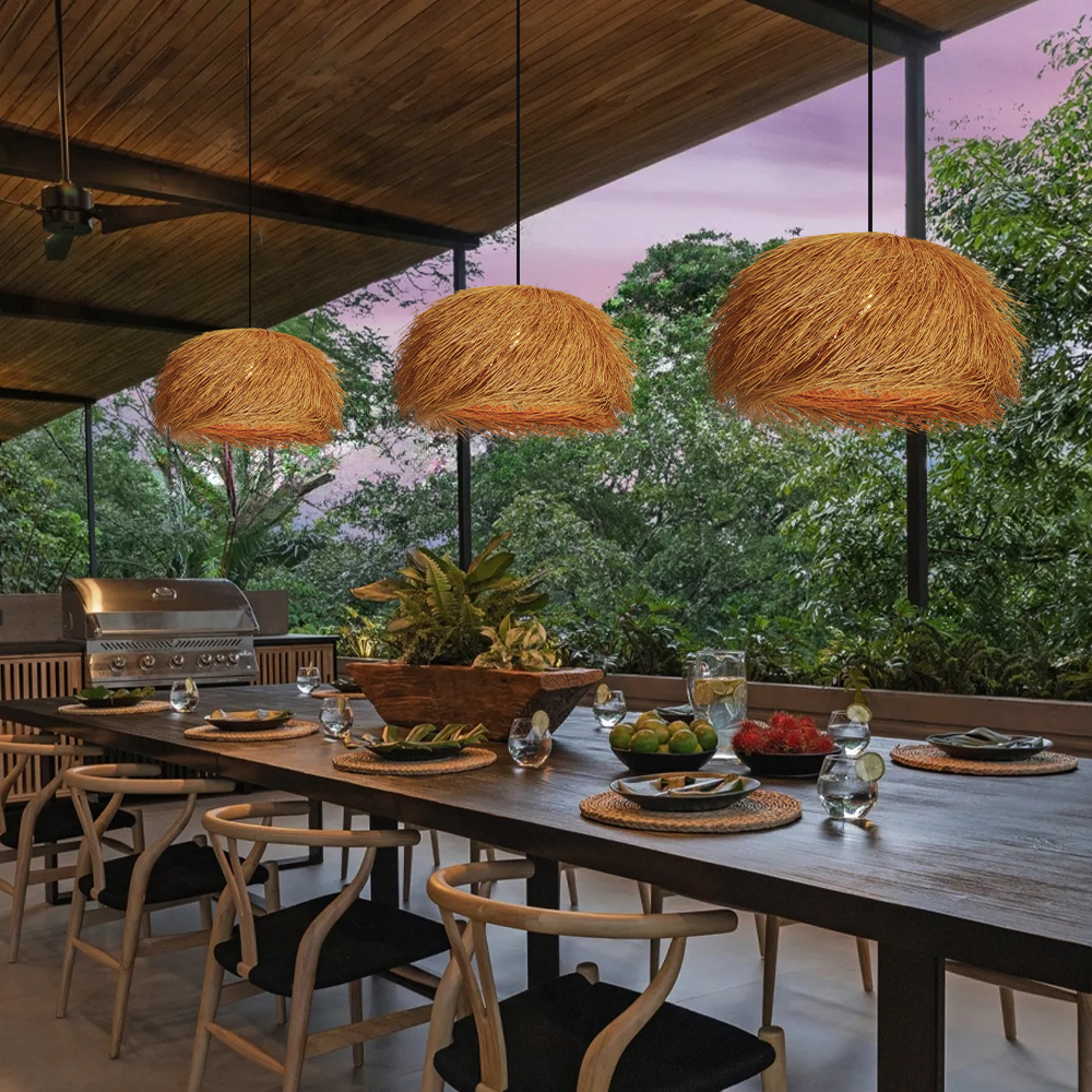 Wabi-sabi Style Rattan Brown Chandelier Dining Room Pendant Light