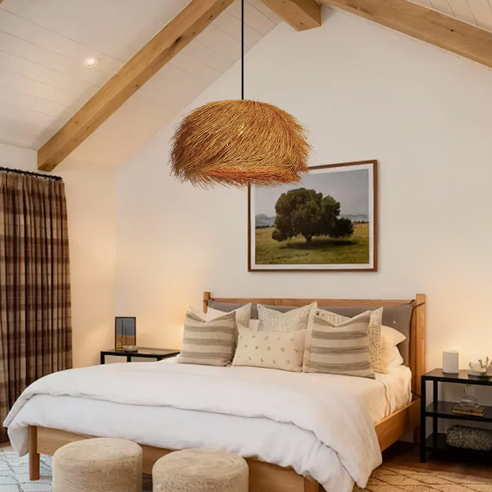 Wabi-sabi Style Rattan Brown Chandelier Dining Room Pendant Light