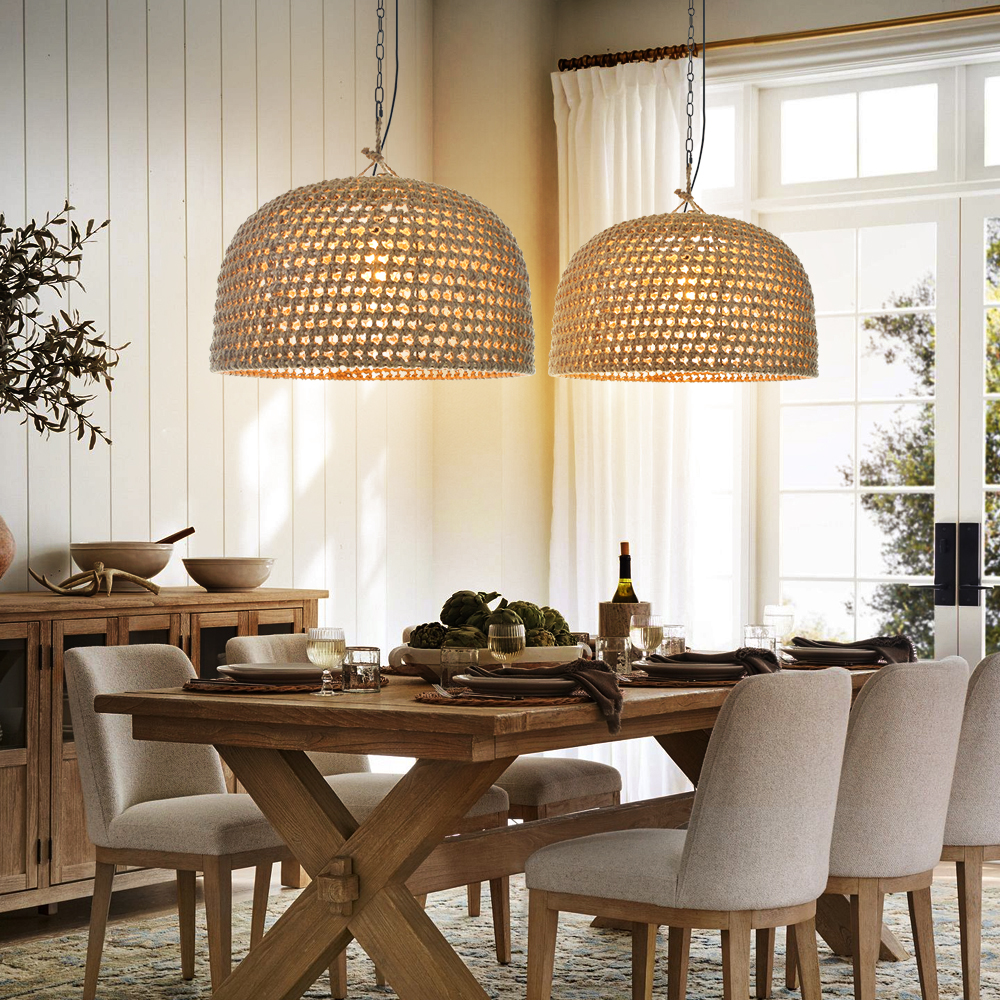 Retro Pendant Lights Living Room Hemp Rope Hand-woven Lampshade