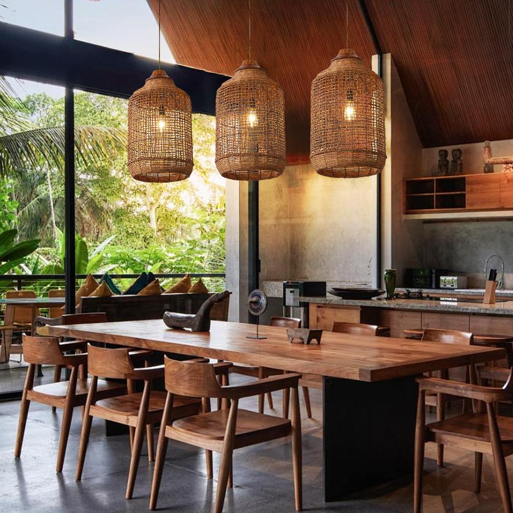 Minimalist Rattan Pendant Light Wabi Sabi Style House Decor Handmade Lampshade