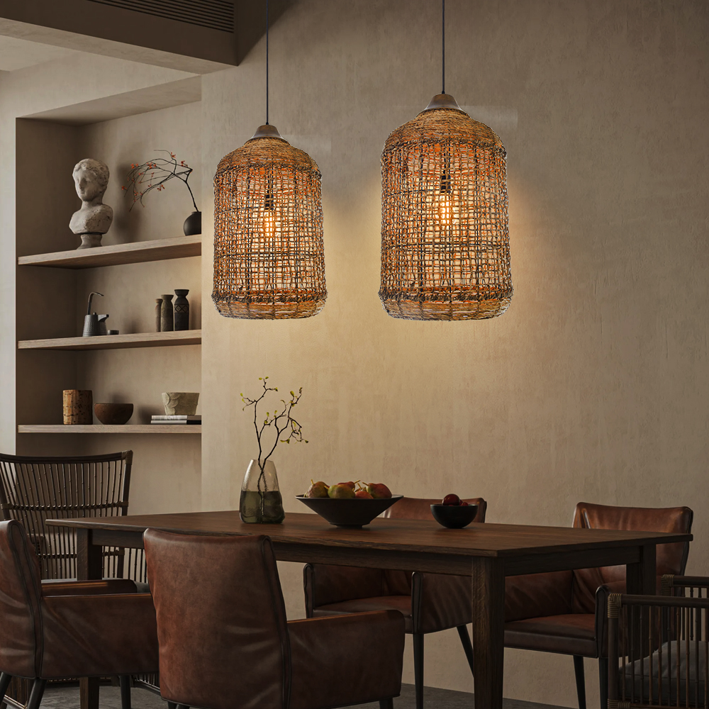 Minimalist Rattan Pendant Light Wabi Sabi Style House Decor Handmade Lampshade