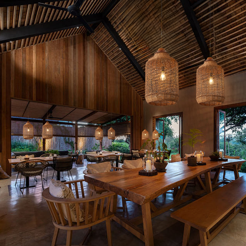 Minimalist Rattan Pendant Light Wabi Sabi Style House Decor Handmade Lampshade