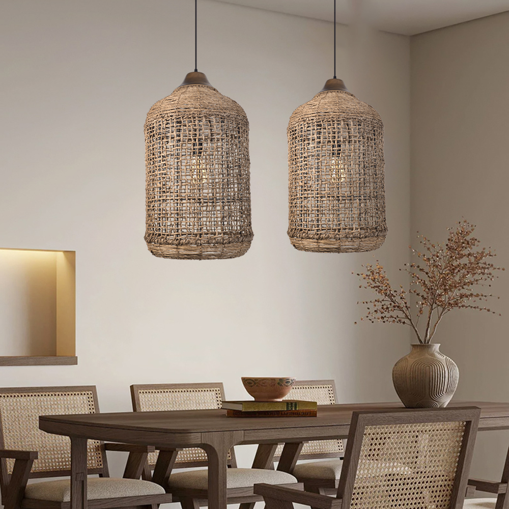 Minimalist Rattan Pendant Light Wabi Sabi Style House Decor Handmade Lampshade