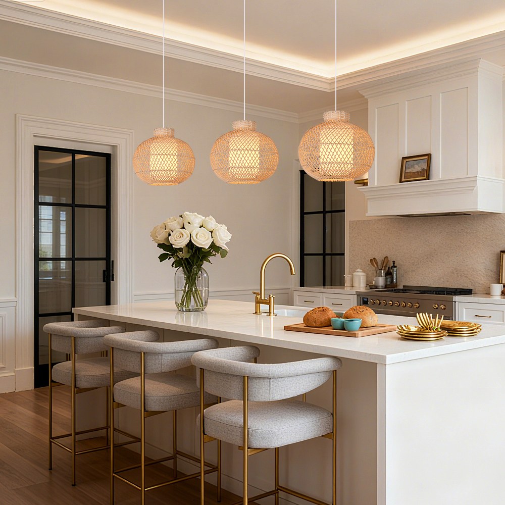 Natural Rattan Hollow Pendant Light Hand-woven Dining Room Decorative Lampshade