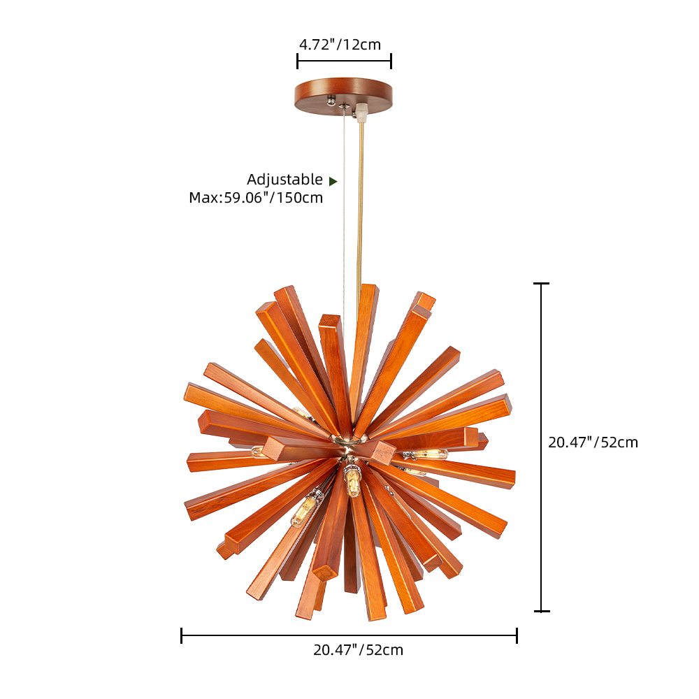 Modern Solid Wood Sputnik Pendant Light Suitable for Dining Room