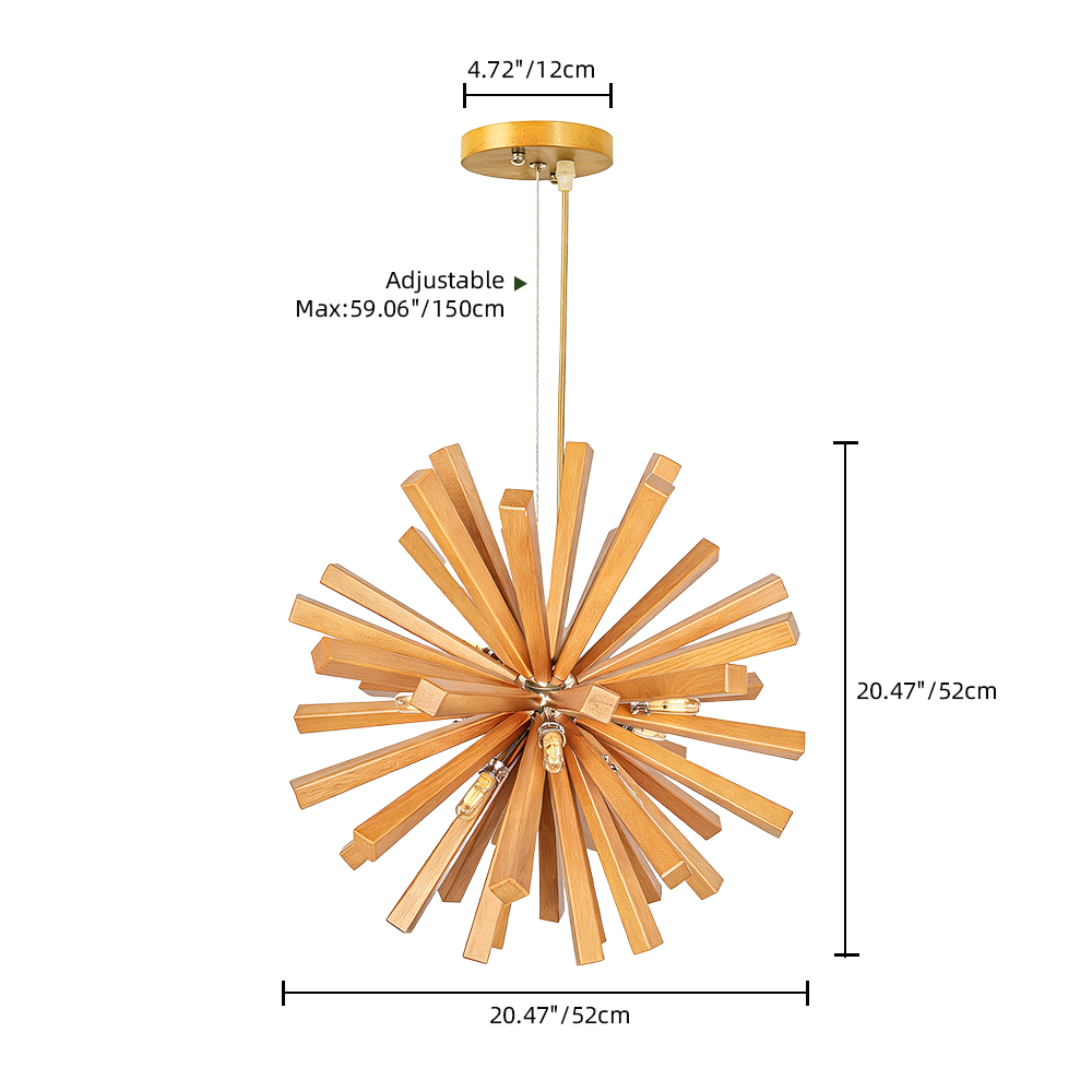 Modern Solid Wood Sputnik Pendant Light Suitable for Dining Room