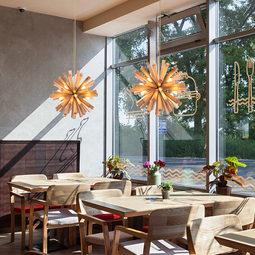 Modern Solid Wood Sputnik Pendant Light Suitable for Dining Room