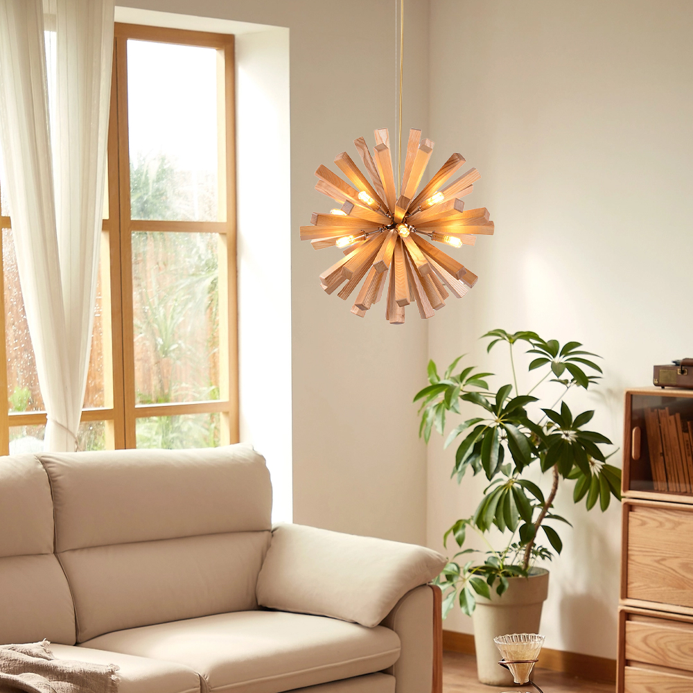 Modern Solid Wood Sputnik Pendant Light Suitable for Dining Room