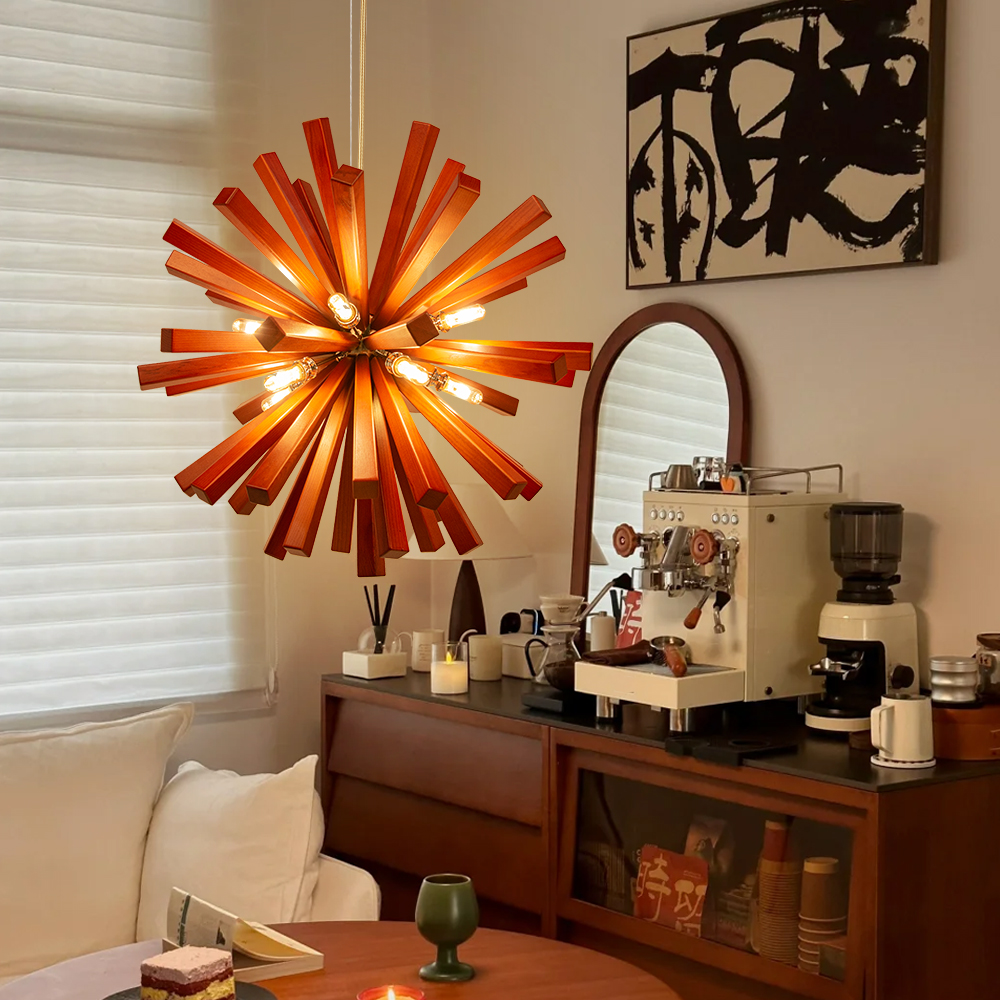 Modern Solid Wood Sputnik Pendant Light Suitable for Dining Room