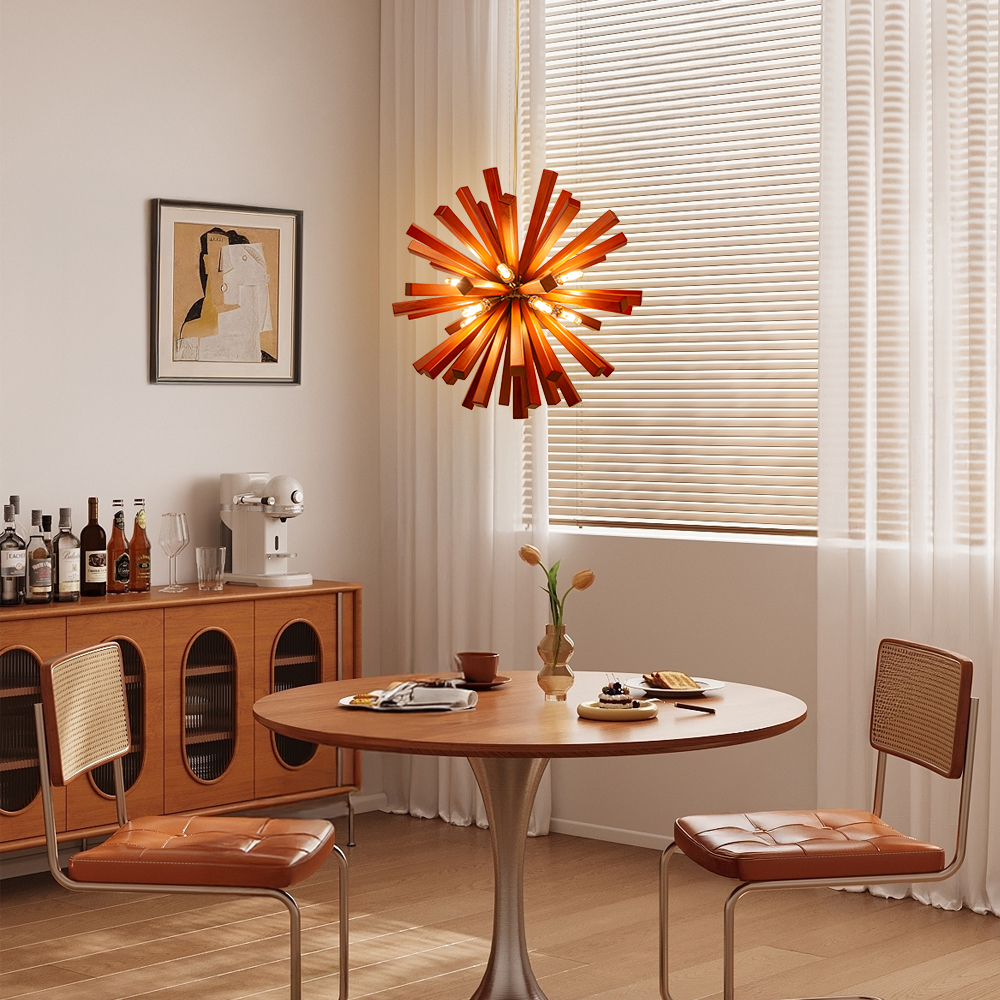 Modern Solid Wood Sputnik Pendant Light Suitable for Dining Room