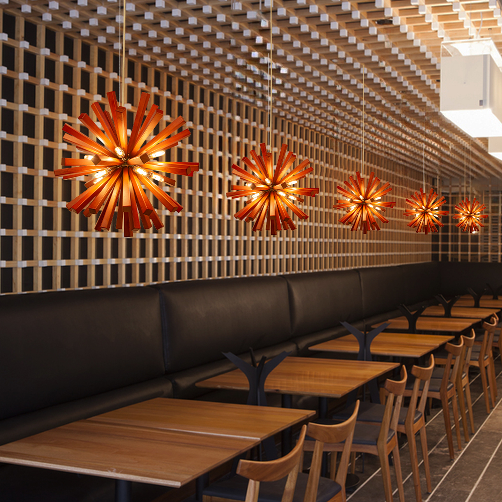 Modern Solid Wood Sputnik Pendant Light Suitable for Dining Room