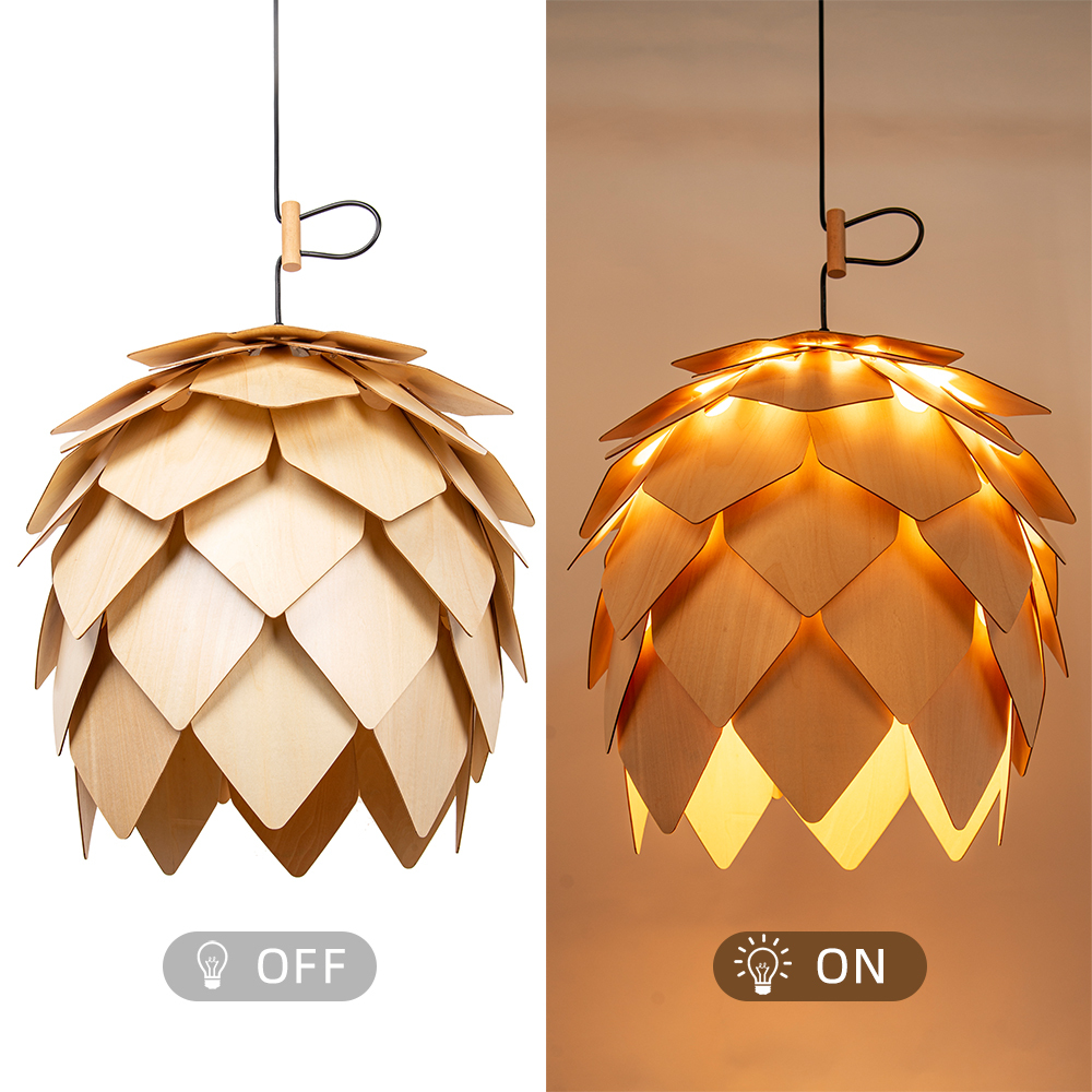 Wood Pine Cone DIY Pendant Nordic Wooden Chandelier Handcraft Ceiling Lampshade