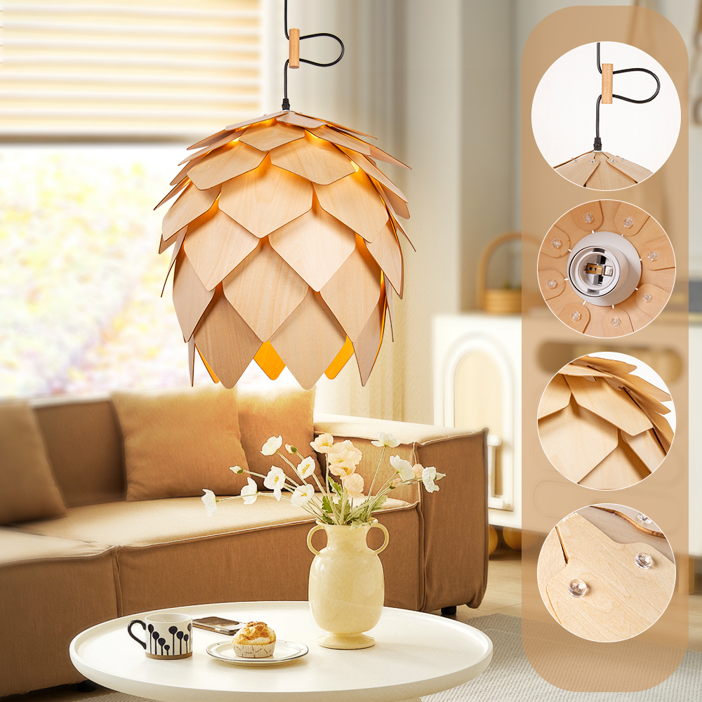 Wood Pine Cone DIY Pendant Nordic Wooden Chandelier Handcraft Ceiling Lampshade