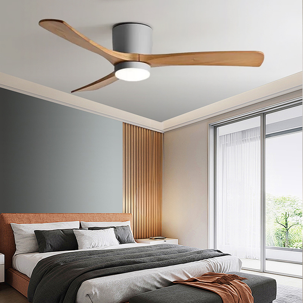 Nordic Wooden Ceiling Fan Light Fixture Minimalist LED Ceiling Lamp for Bedroom