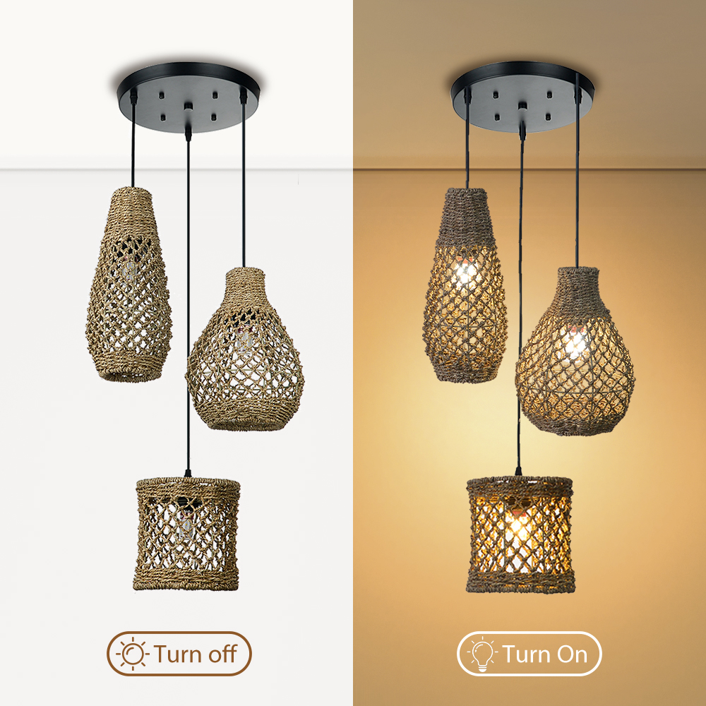 3 In 1 Living Room Pendant Light Wabi-sabi Seaweed Rattan Lamp