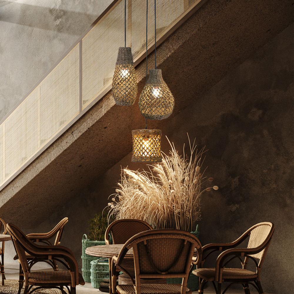 3 In 1 Living Room Pendant Light Wabi-sabi Seaweed Rattan Lamp