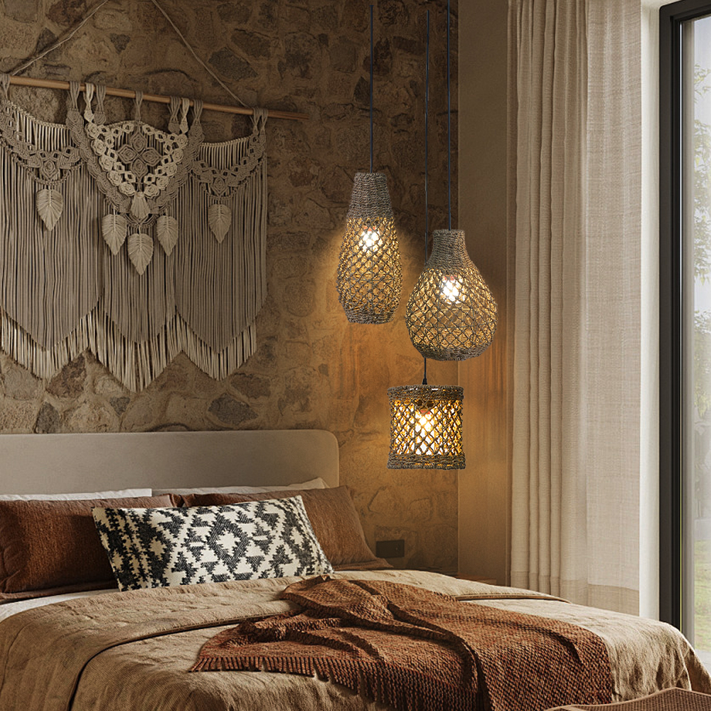 3 In 1 Living Room Pendant Light Wabi-sabi Seaweed Rattan Lamp