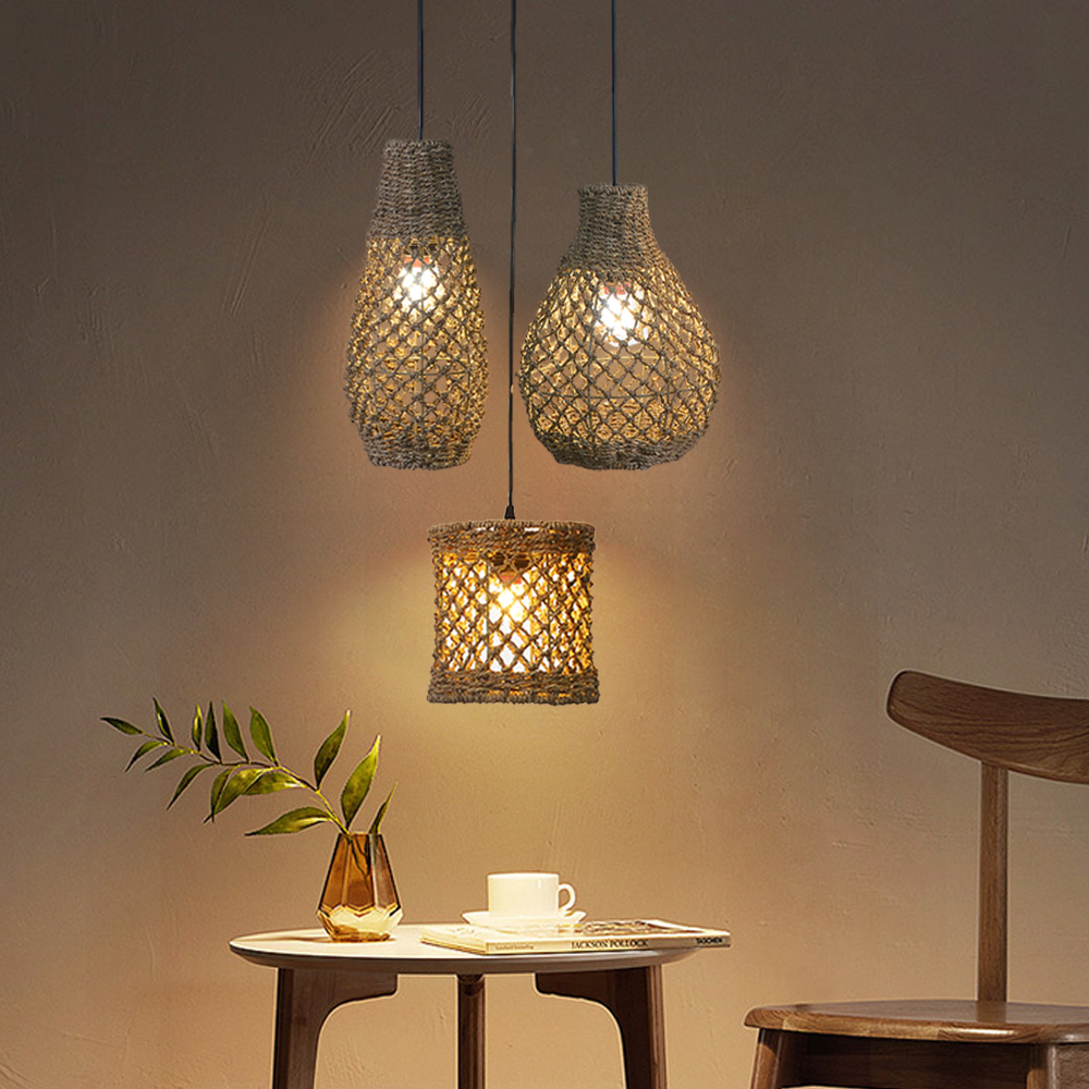 3 In 1 Living Room Pendant Light Wabi-sabi Seaweed Rattan Lamp