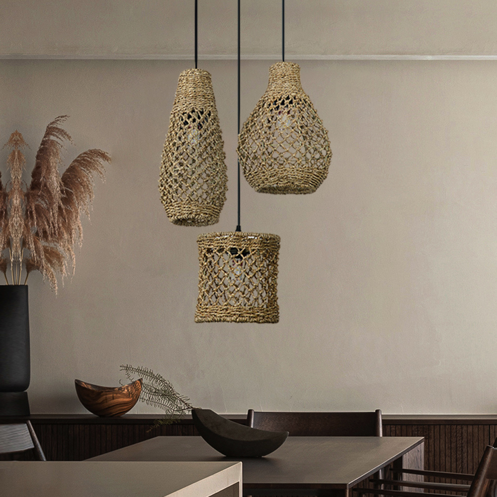 3 In 1 Living Room Pendant Light Wabi-sabi Seaweed Rattan Lamp