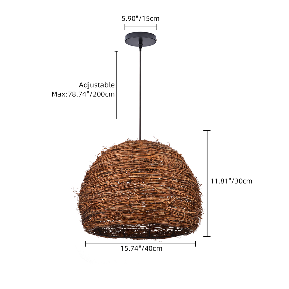 Wabi-sabi Style Rattan Woven Chandelier Creative Bird's Nest Lampshade