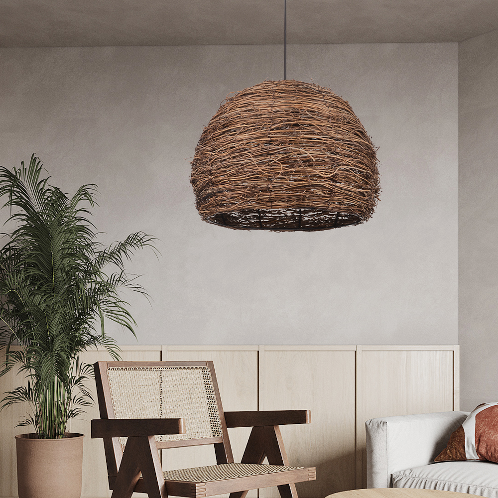 Wabi-sabi Style Rattan Woven Chandelier Creative Bird's Nest Lampshade