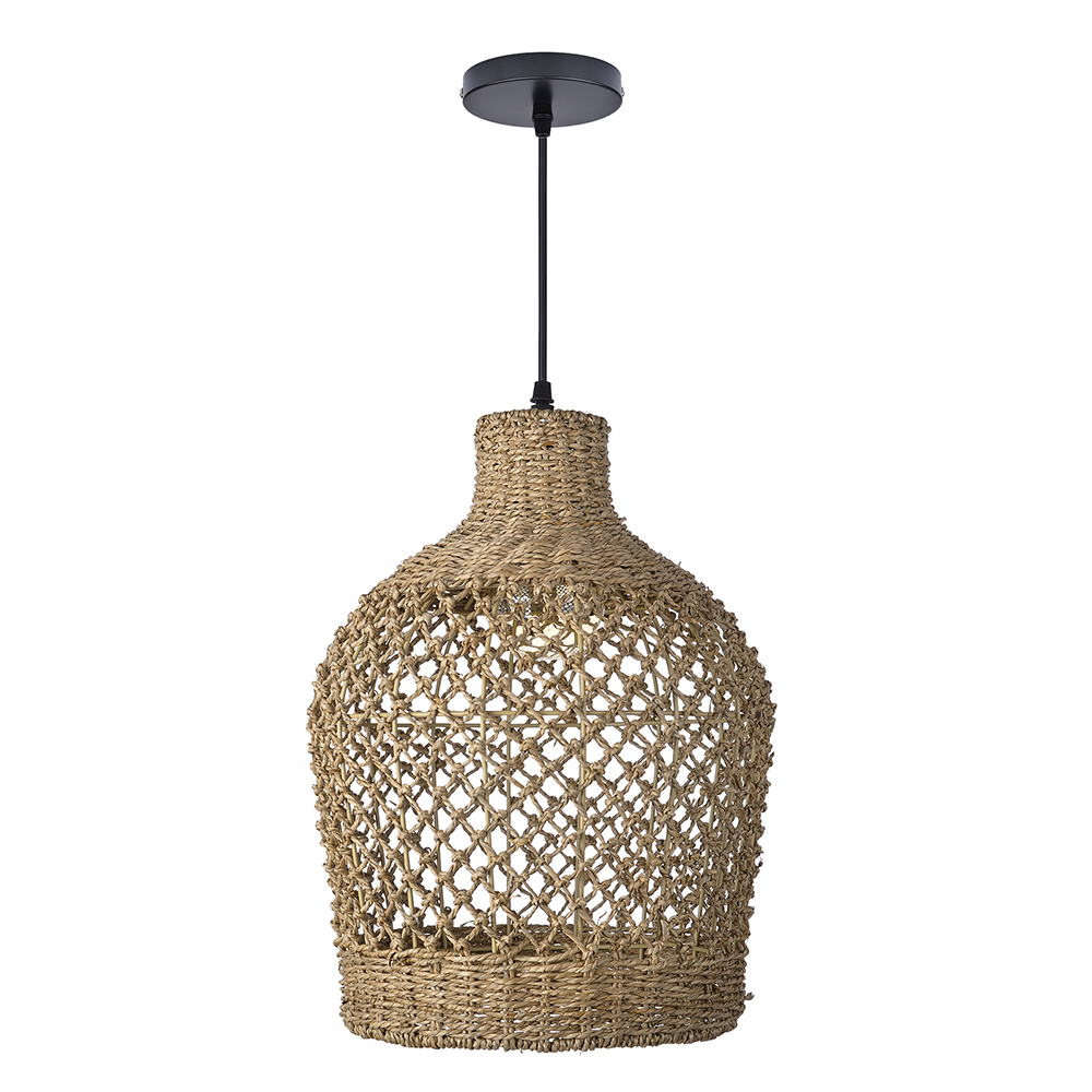 Wabi-sabi Style Dining Table Vase Shape Lamp Rattan Seagrass Pendant Light