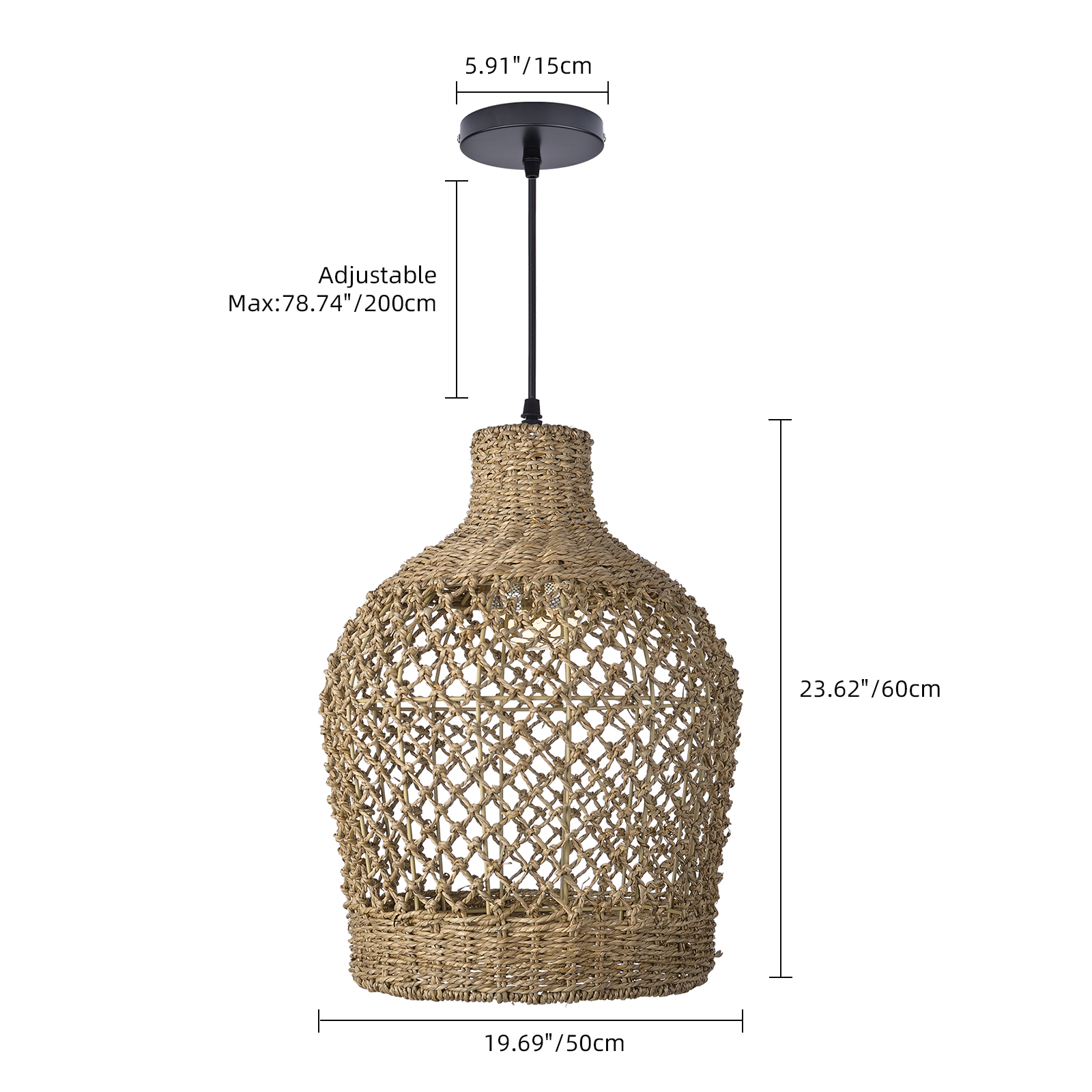 Wabi-sabi Style Dining Table Vase Shape Lamp Rattan Seagrass Pendant Light