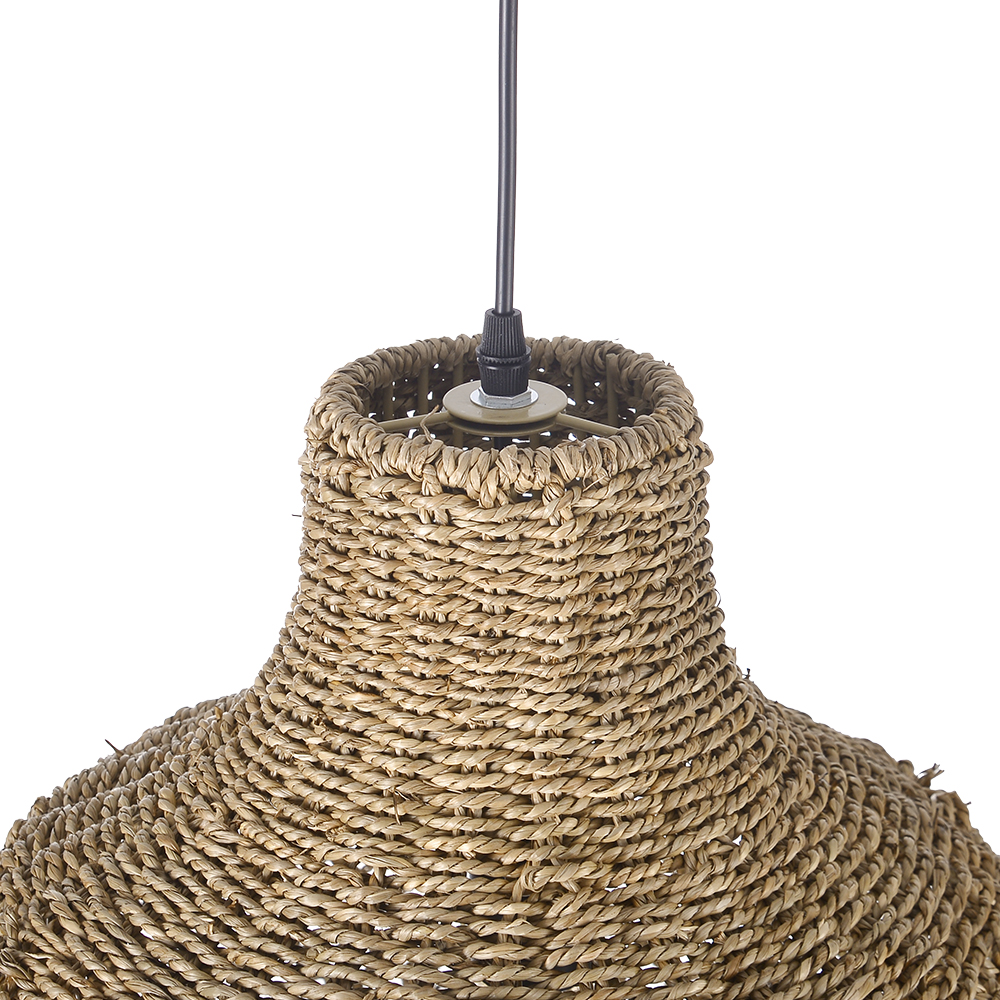 Natural Seagrass Woven Pendant Light Wabi-sabi Style Lantern Chandelier for Dining Room