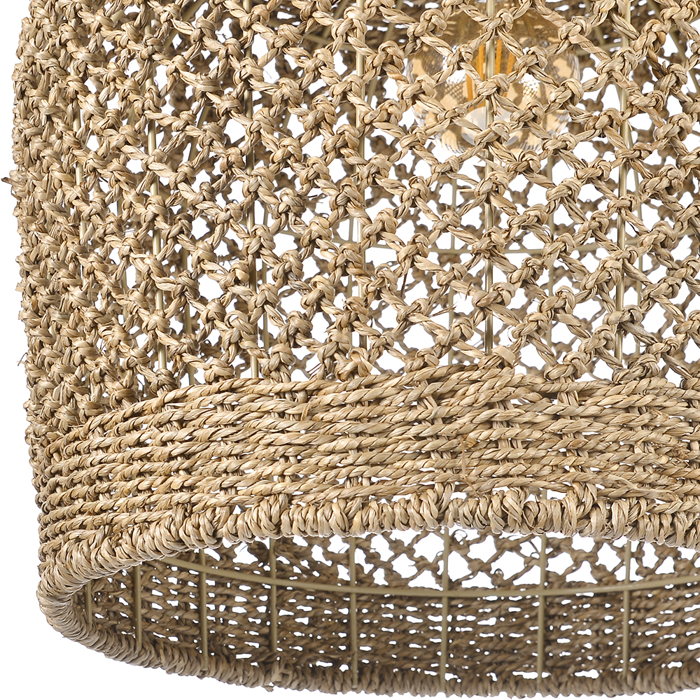 Natural Seagrass Woven Pendant Light Wabi-sabi Style Lantern Chandelier for Dining Room