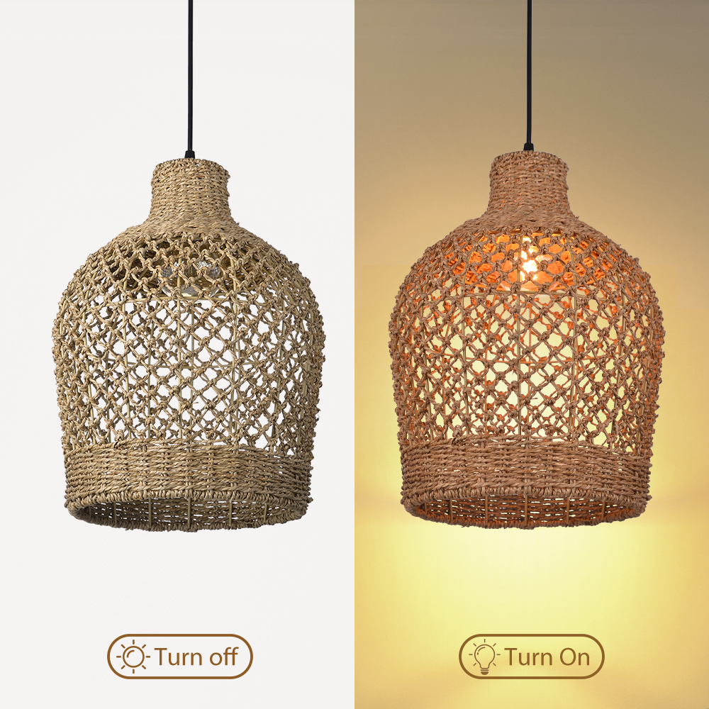 Wabi-sabi Style Dining Table Vase Shape Lamp Rattan Seagrass Pendant Light