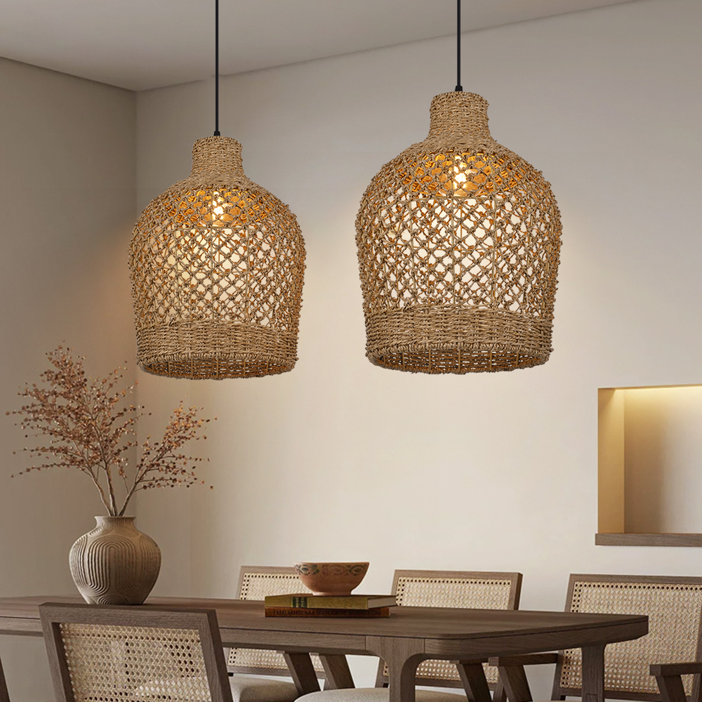 Wabi-sabi Style Dining Table Vase Shape Lamp Rattan Seagrass Pendant Light