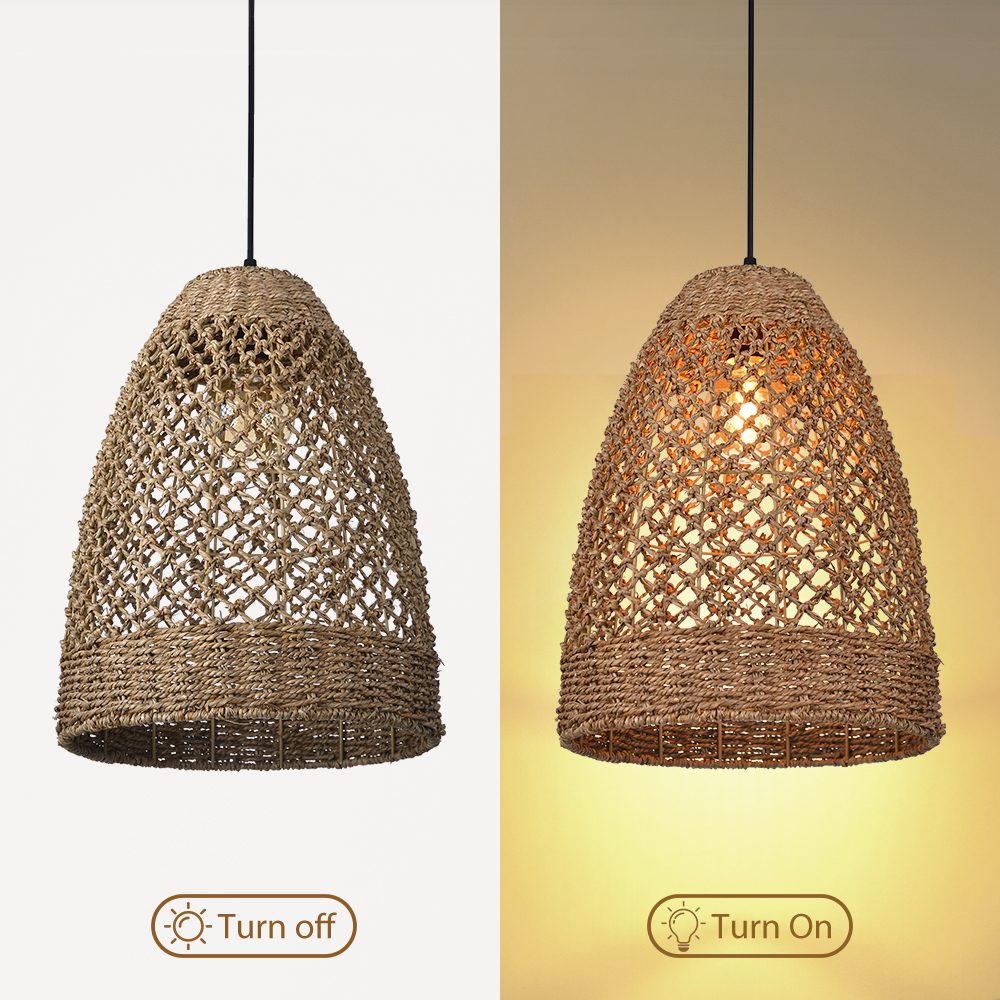 Vintage Dining Room Handwoven Rattan Pendant Light