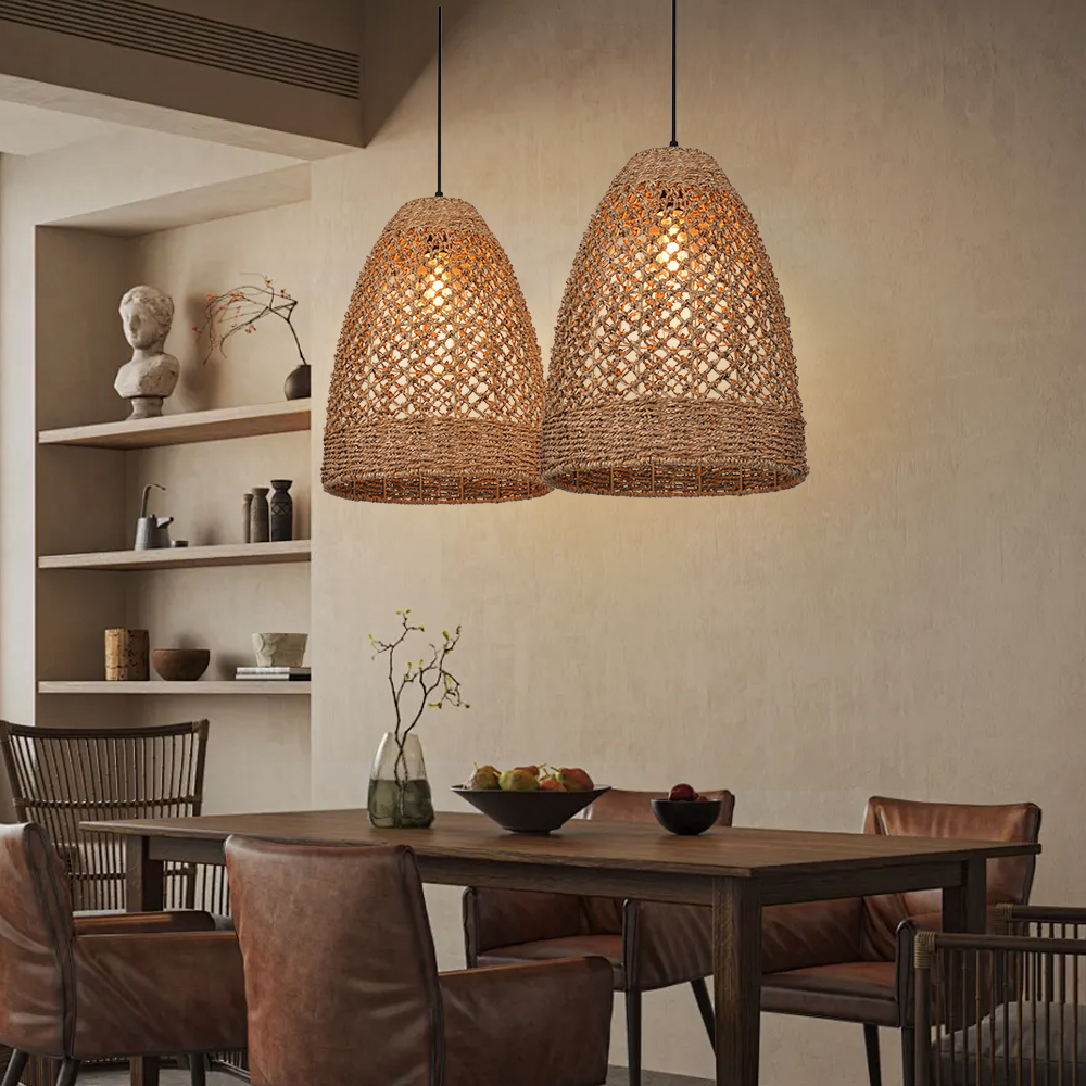 Vintage Dining Room Handwoven Rattan Pendant Light