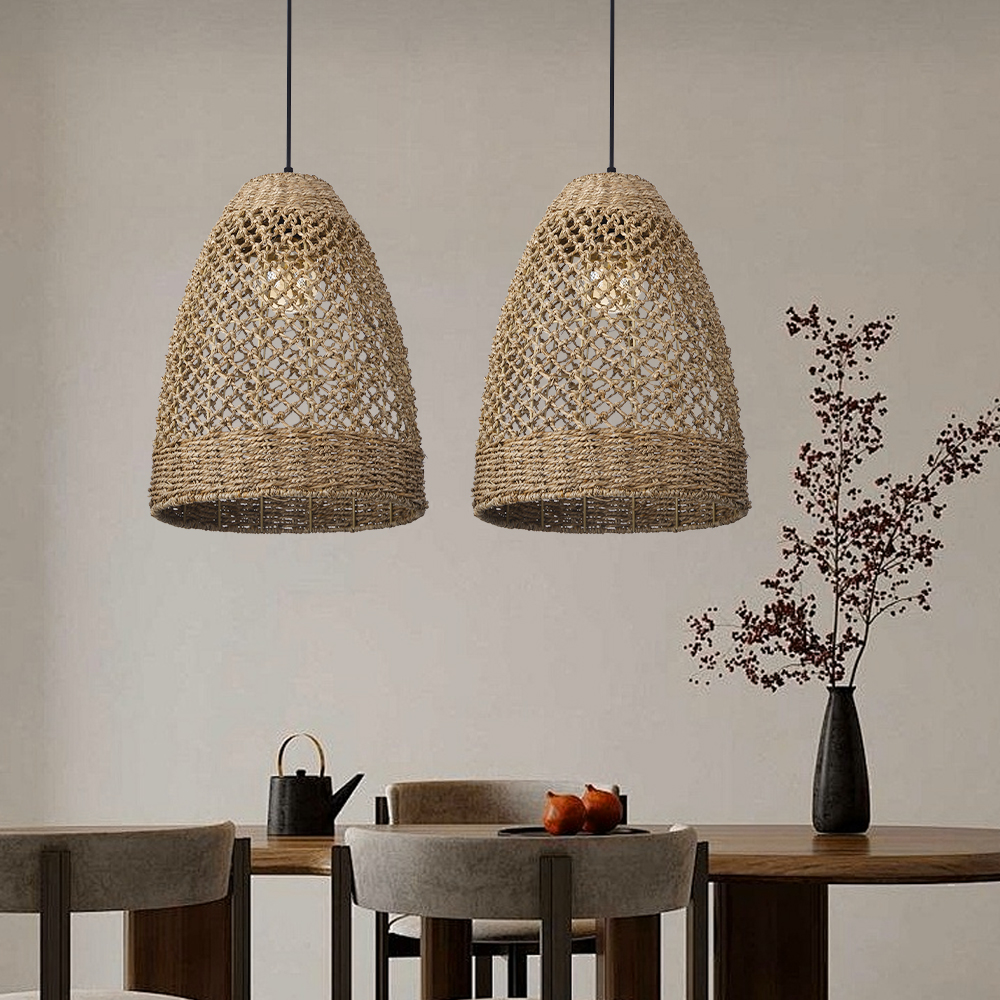 Vintage Dining Room Handwoven Rattan Pendant Light