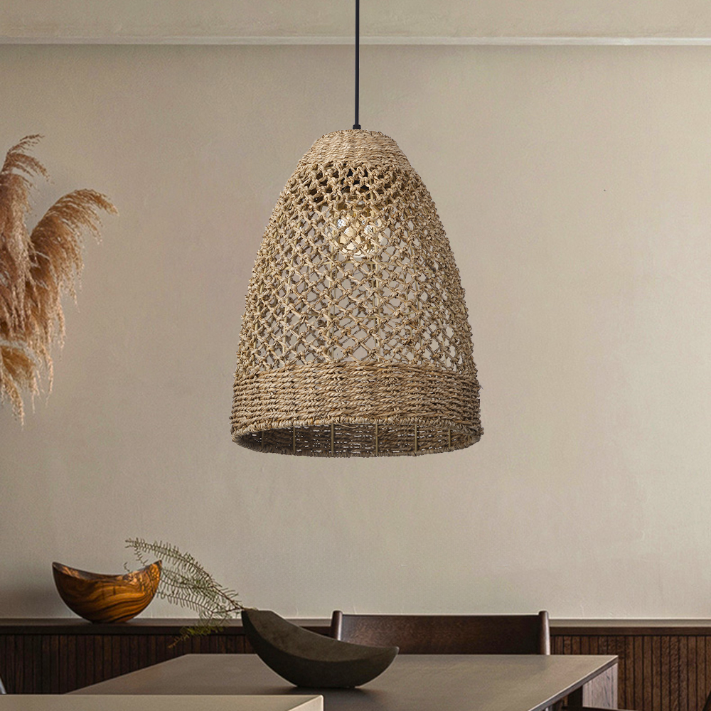 Vintage Dining Room Handwoven Rattan Pendant Light