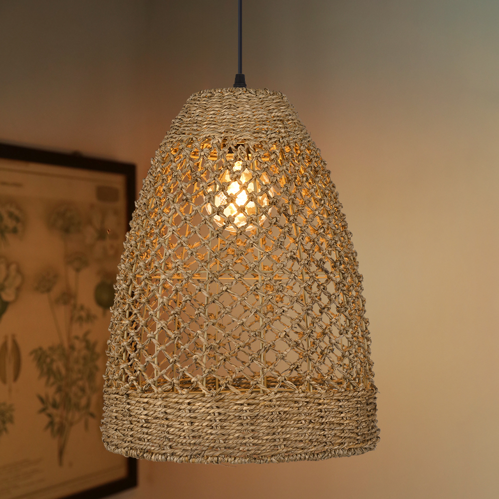Vintage Dining Room Handwoven Rattan Pendant Light