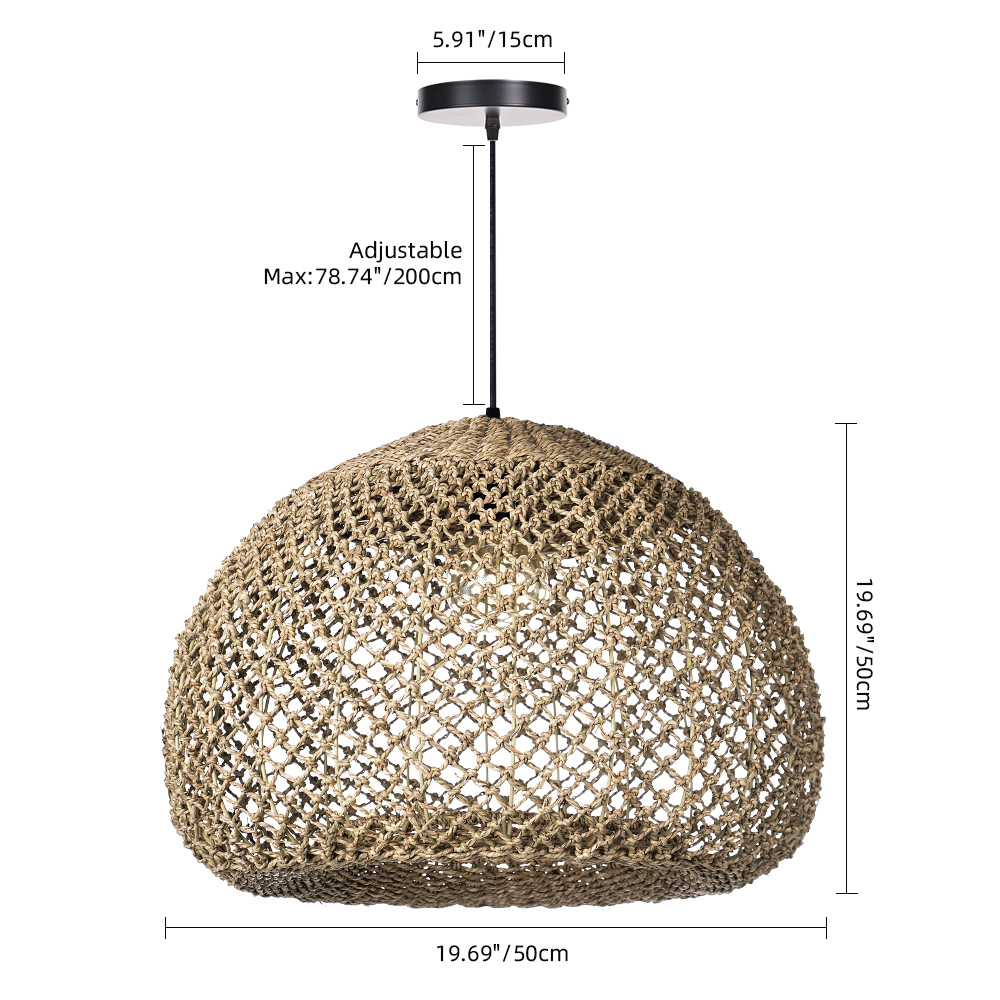 Wabi Sabi Handwoven Natural Seagrass Pendant Light for Dining Room