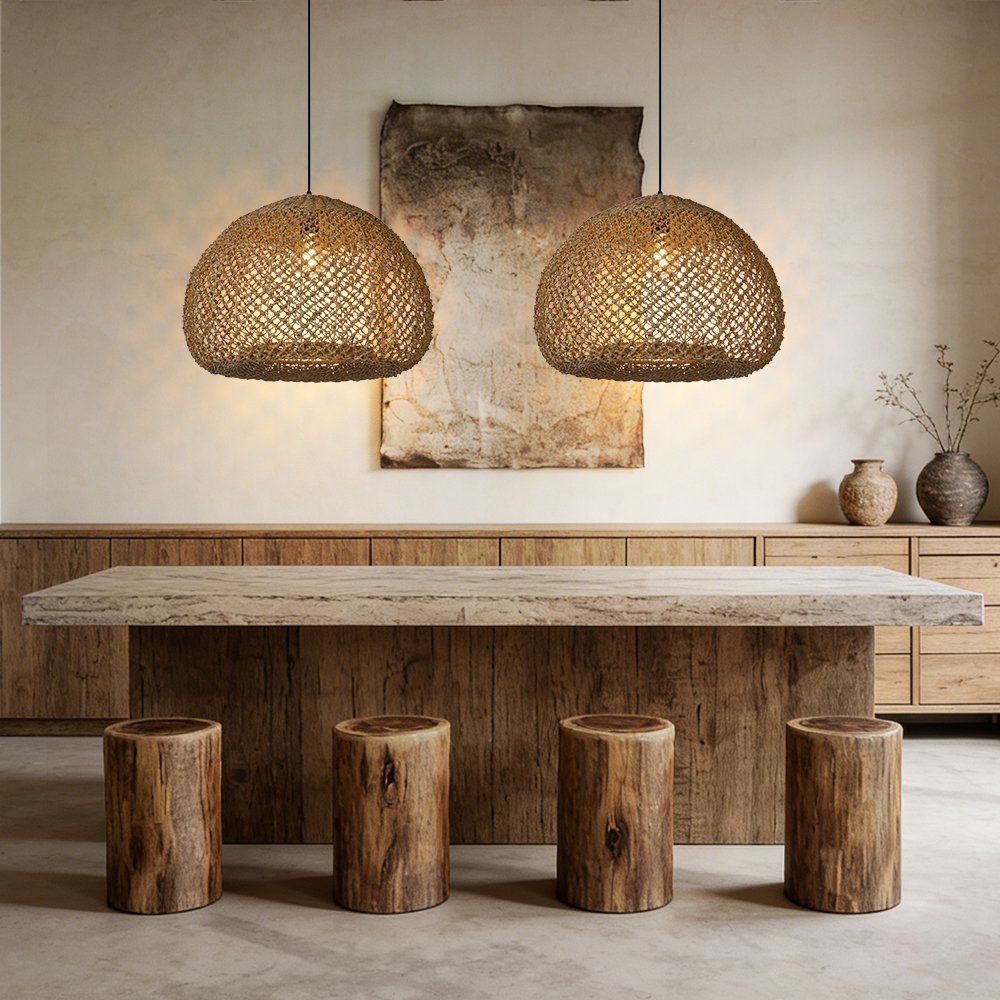 Wabi Sabi Handwoven Natural Seagrass Pendant Light for Dining Room