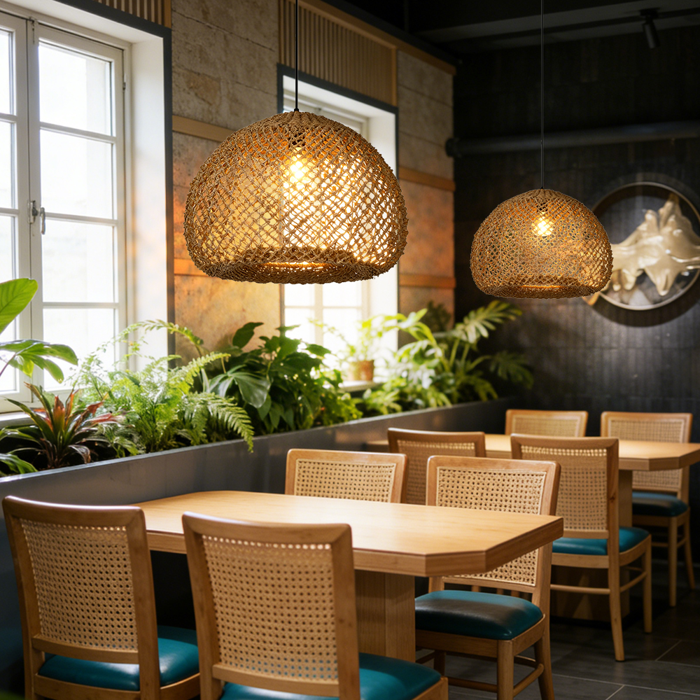 Wabi Sabi Handwoven Natural Seagrass Pendant Light for Dining Room