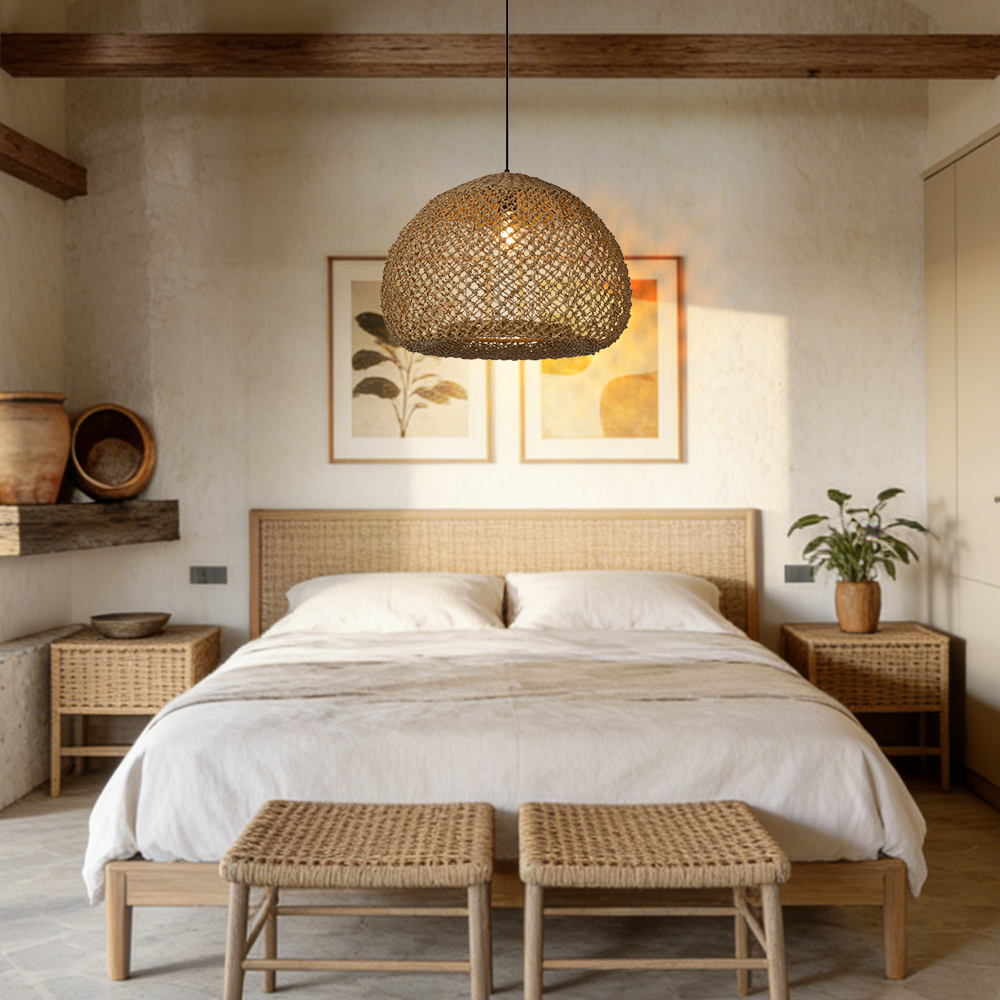 Wabi Sabi Handwoven Natural Seagrass Pendant Light for Dining Room