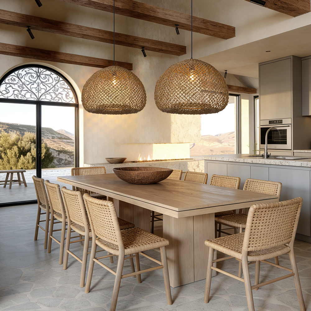 Wabi Sabi Handwoven Natural Seagrass Pendant Light for Dining Room