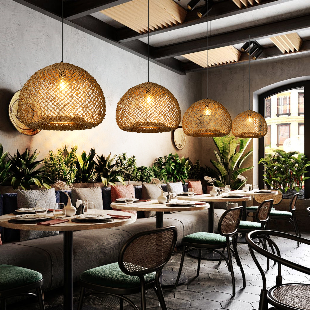 Wabi Sabi Handwoven Natural Seagrass Pendant Light for Dining Room