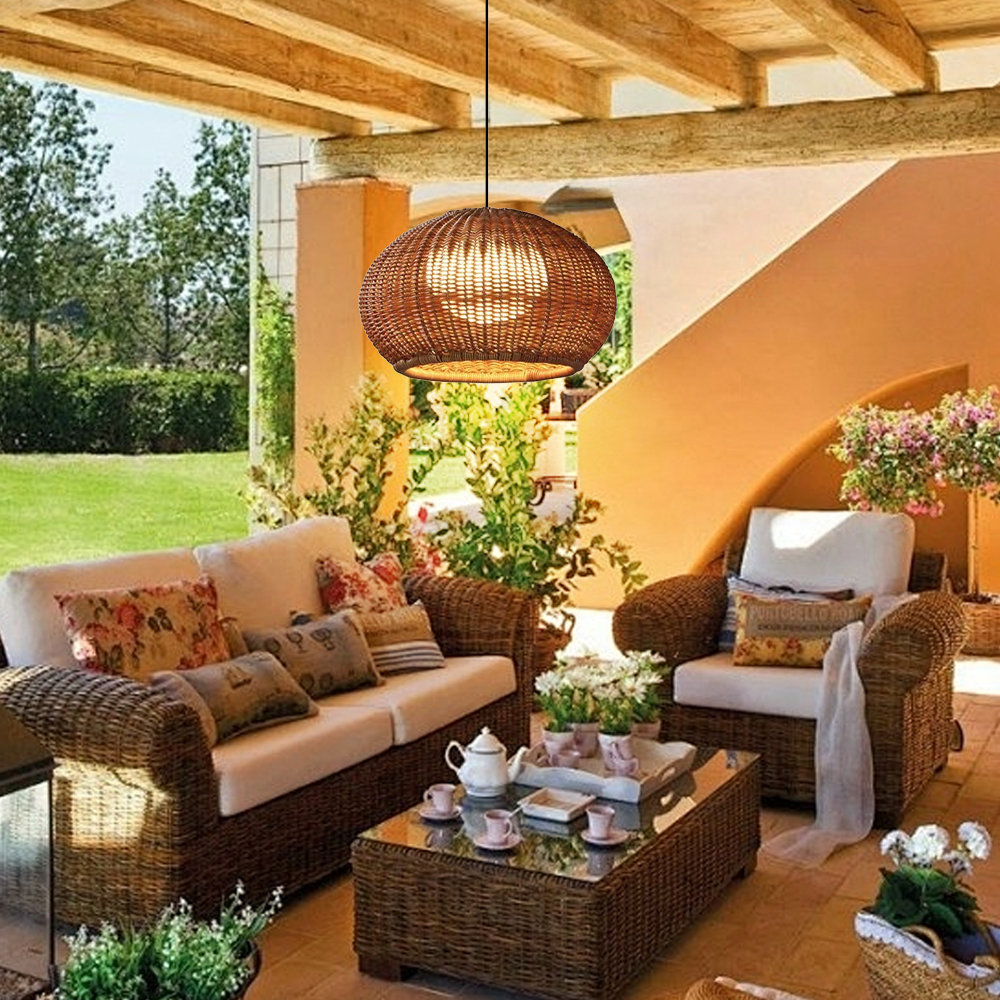 Outdoor Waterproof Restaurant Hand-woven Rattan Chandelier