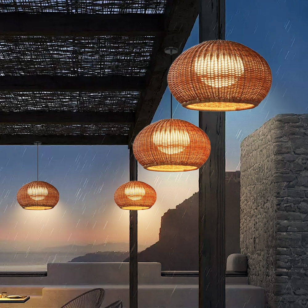 Outdoor Waterproof Restaurant Hand-woven Rattan Chandelier