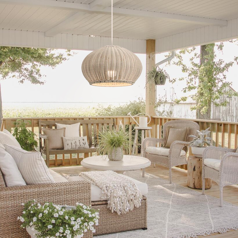 Outdoor Waterproof Restaurant Hand-woven Rattan Chandelier