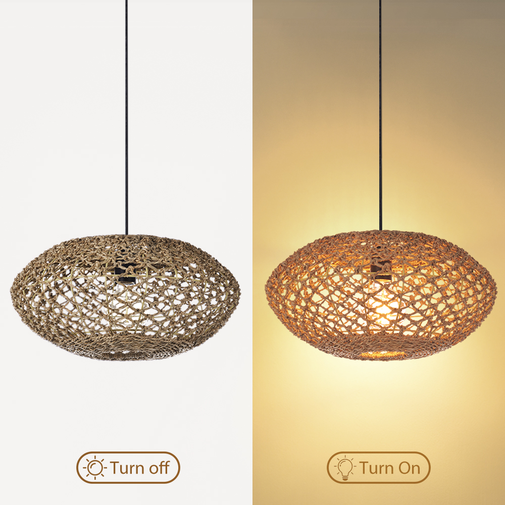 Natural Pastoral Style Oval Seagrass Rattan Pendant Light