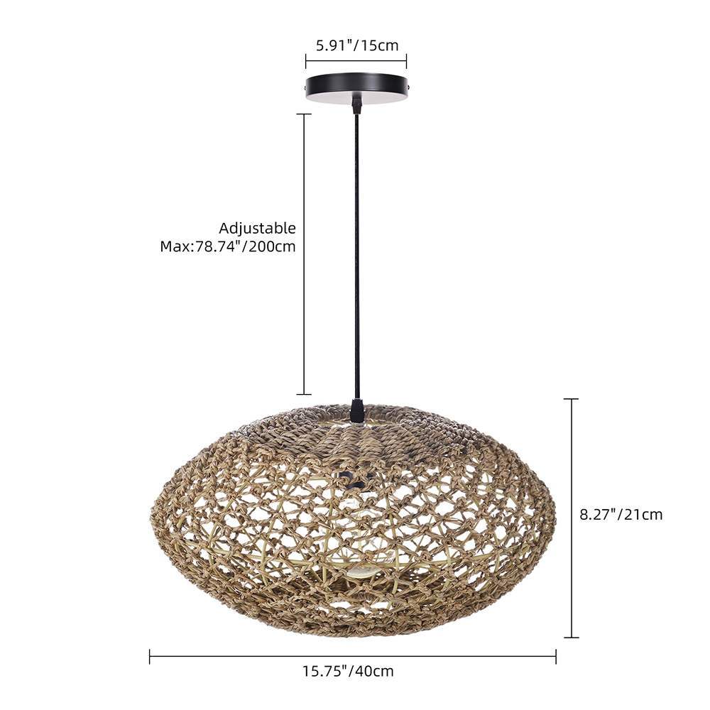Natural Pastoral Style Oval Seagrass Rattan Pendant Light