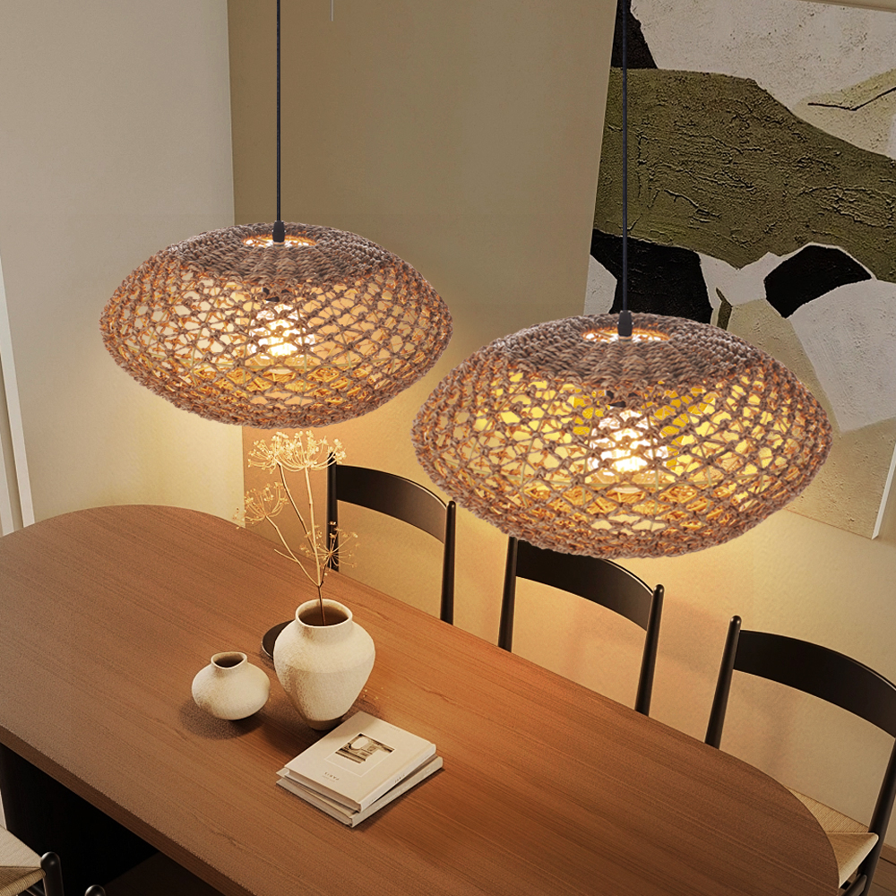 Natural Pastoral Style Oval Seagrass Rattan Pendant Light